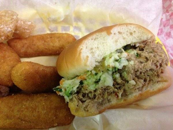 Chopped Eastern NC BBQ Sandwhich with Hush Puppies