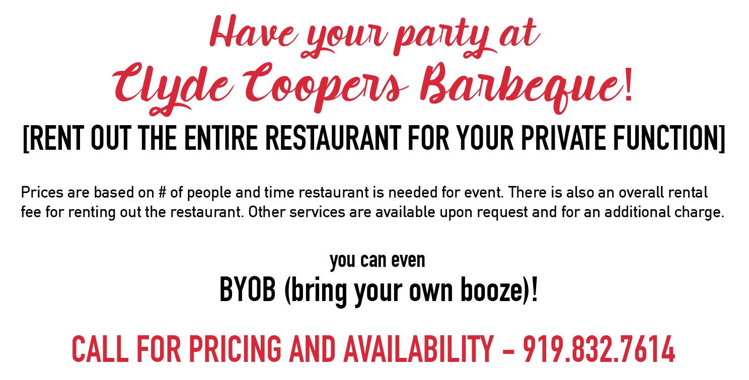 have your party at clyde coopers bbq