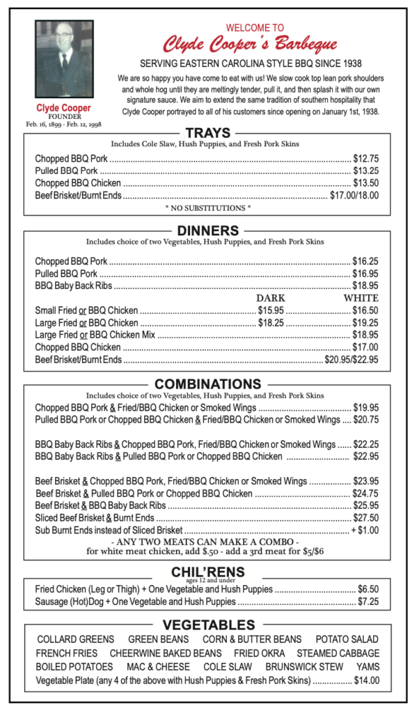 Main Food Menu, page 1