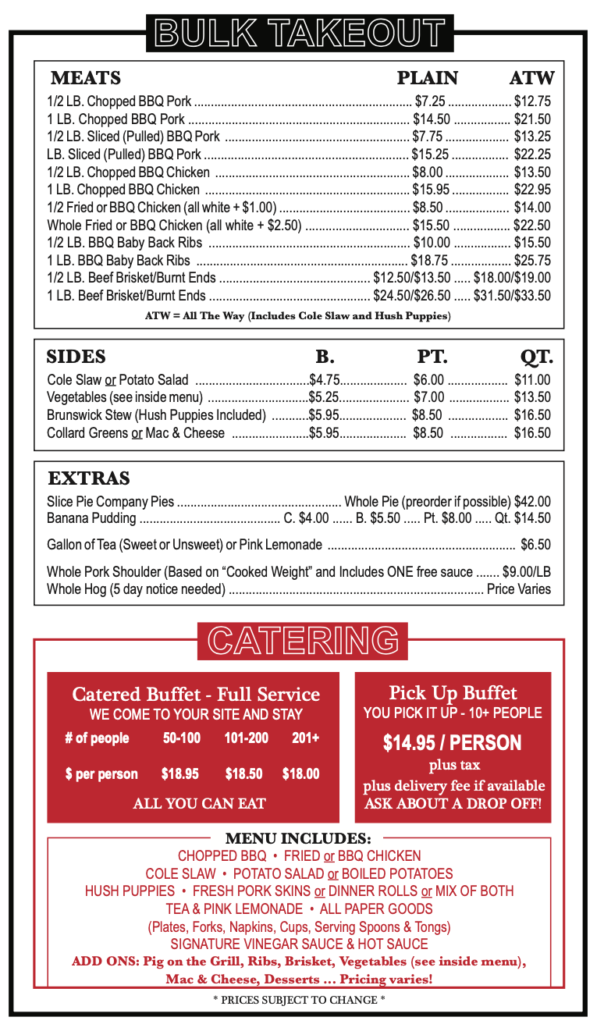 Bulk Take Out Menu